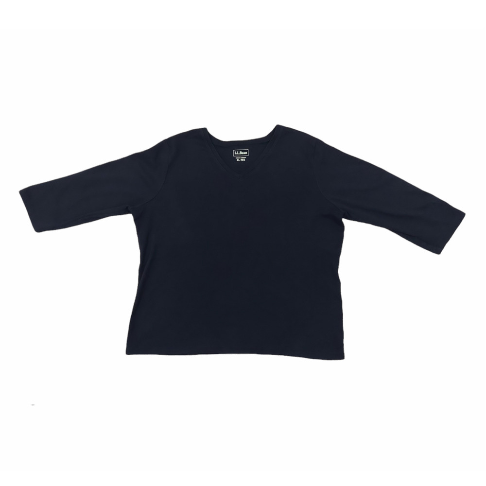 L.L. Bean Solid Black V-Neck 3/4 Sleeves Women's Casual Shirt Size XL REG